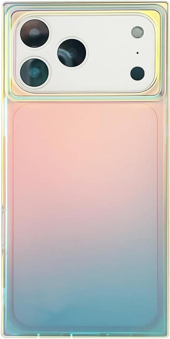 Matte Rectangle Iridescent Translucent Phone Case for iPhone 17 Pro Max 6.9in,Aesthetic Purple Laser Sparkle Slim Rectangled Shape Shockproof Trendy Cover(i17promax 6.9",Matte)