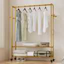Heavy Duty Clothes Rack, 47.2" Wide Metal Garment Rack,Standing Rolling Clothing Rack for Hanging Clothes with Sturdy Wheels & Shelves,Wardrobe Rack for Coats, Shirts, Dress (gold)