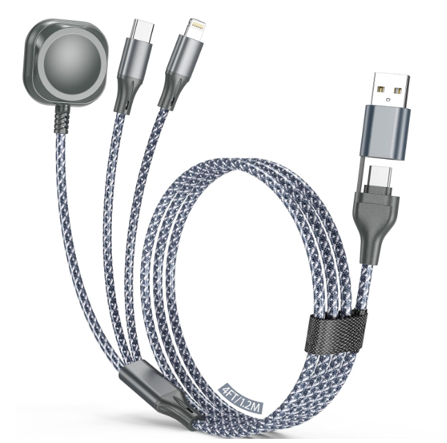 Multi Charging Cable for Apple Watch Charger 4FT, iPhone Charger USB A/C Multi Fast 3 in 1 Charging Cable for iWatch Ultra/SE/10-1 & iPhone16-5/Pro/Plus/iPad/iPod/Airpod
