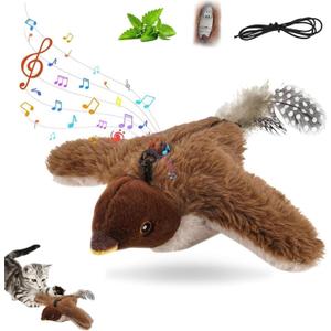 Interactive Chirping Bird Cat Toy,2026 New Flying Bird Cat Toy Flapping Bird Toy,Simulation Chirping Bird Toys Interactive Cats Toys for Bored Indoor Outdoor(1)