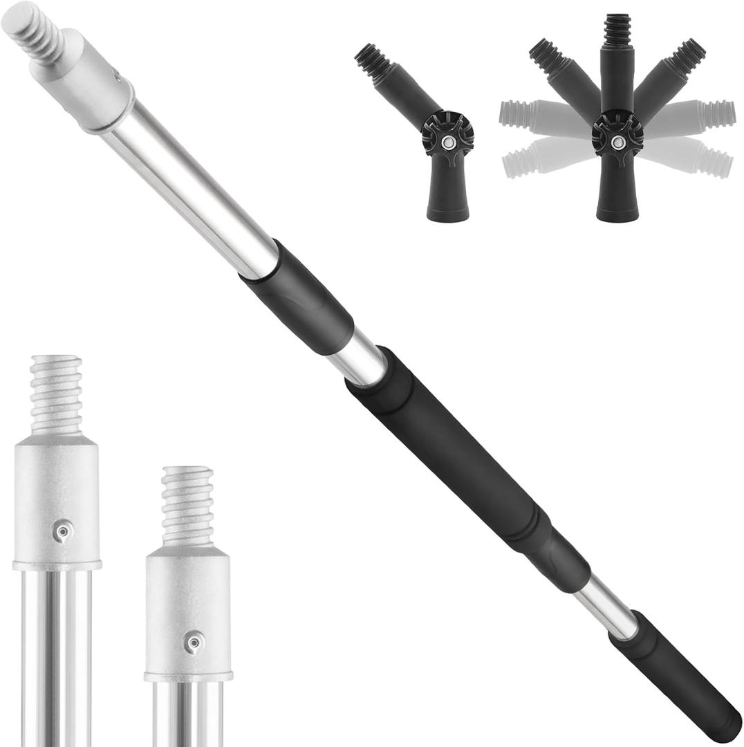 Paint Roller Extension Pole with Swivel,2Ft to11Ft Multi-Purpose Splice Extension Pole Long Handle with 180 Degree Swivel Head Window Squeegee Gutter Cleaning Tools Soft Sponge Handle (Black)