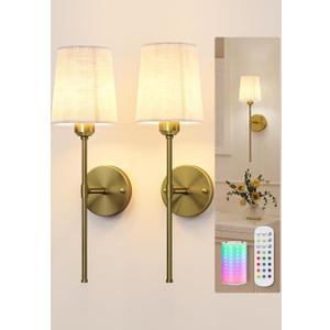 Rechargeable Wall Lights, Battery Operated Wall Sconce Set of 2, 7500mAh, Dimmable, Remote Control, Timer, Magnetic Bulb, 3 Color Temps, RGB, Wireless Wall Lamps, for Bedroom Living Room Hallway Decor
