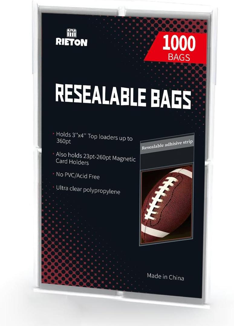 Resealable Team Set Bags - 1000 ct | Archival Quality Polypropylene Resealable Card Sleeves Compatible with Top loaders, Standard Cards and Magnetic Holders
