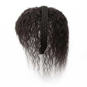 viviaBella Women 10" Twist Braid Headband Straight Hairpieces Human Hair Clip In Topper Hair Extensions With Bangs Natural Black (Curly Natural Black)