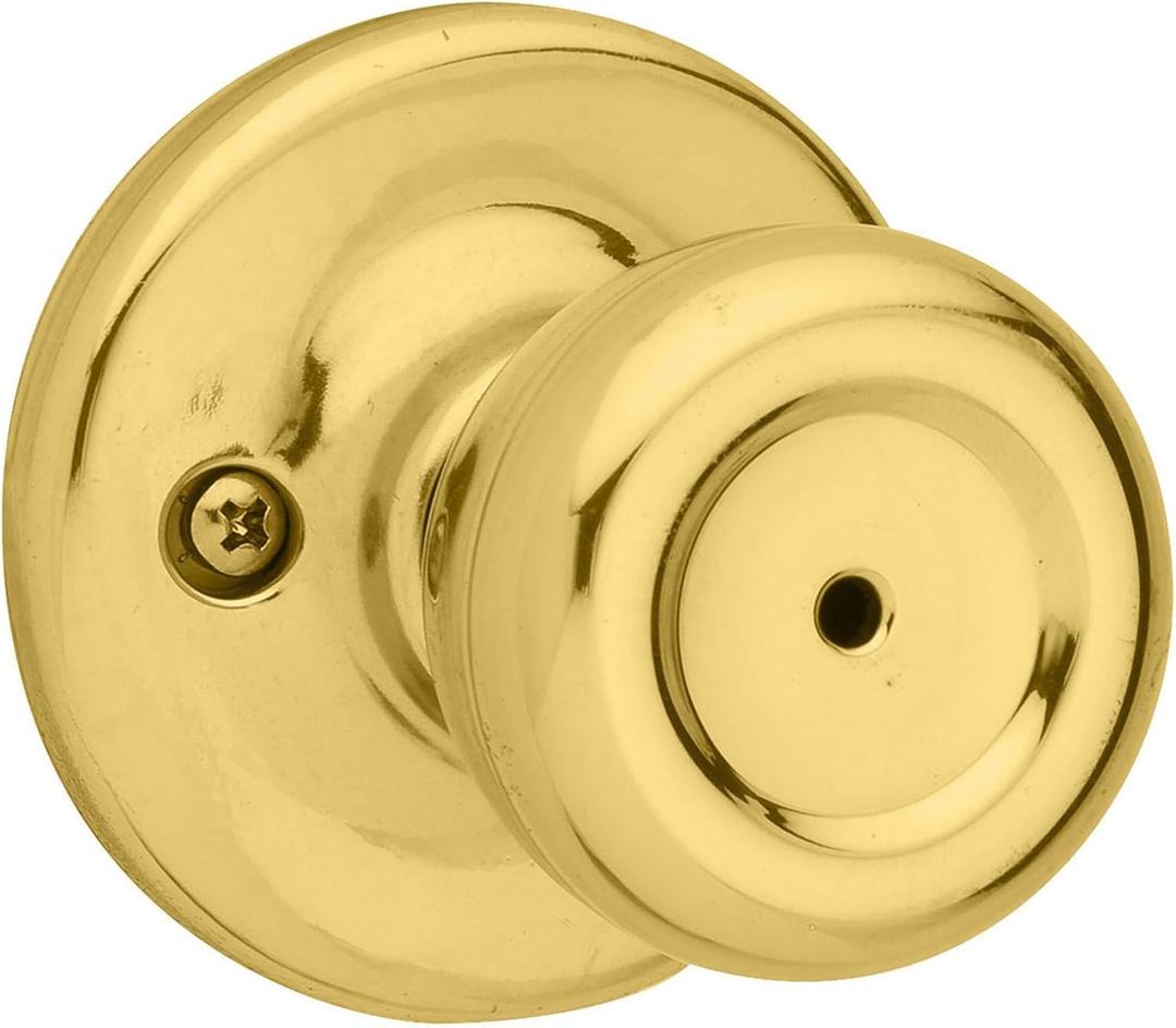 Kwikset Mobile Home Interior Privacy Door Knob with Lock, Door Handle For Bathroom and Bedroom, Polished Brass Keyless Turn Lock Doorknob (1 Count (Pack of 1))