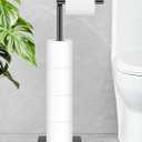 Free Standing Toilet Paper Holder, Bathroom Toilet Paper Stand with Shelf Hold 4 Paper Rolls, Modern Square Base Tissue Roll Storage Holder, Black, Naturous