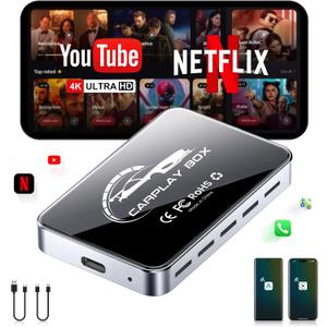 AI Box CarPlay, 3-in-1 Wireless CarPlay Adapter & Android Auto for OEM Wired Cars, Built-in Netflix/YouTube for Streaming, 5.8GHz WiFi, Convert Wired to Wireless, Plug & Play 4GB RAM+32GB ROM