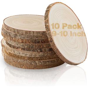 Set of (10) 9-10 Inches Wood Slices, Wood Centerpieces for Tables, Wood Slices for Centerpieces, Unfinished Wood Rounds for Rustic Wedding, Baby Shower, Party, Natural Paulownia Slabs