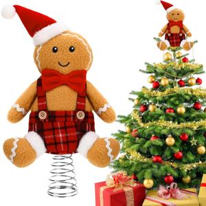 Soulchen Christmas Gingerbread Tree Topper, 9.84 Inch Cute Plush Xmas Doll Tree Ornament Holiday Decoration & Gift for Indoor Outdoor Use(Gingerbread Man)
