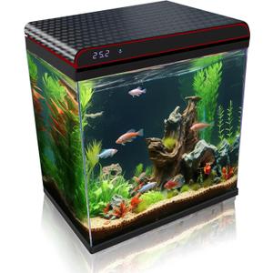 10 Gallon Glass Fish Tank Aquarium Starter Kit - Self-Cleaning with 3-Color LED Lights, Ultra-Quiet Pump & Filter, Smart Temperature Monitoring for Betta, Shrimp, and Tropical Fish