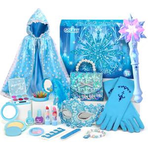 Golray Toys for Girl Gift Kids Makeup Kit Winter Princess Dress Up Set, Purse & Ice Cape & Real Make up & Nail Polish & Snow Wand, Birthday Gift Toys for Little Girls Toddlers Age 3 4 5 6 7 8 Year Old