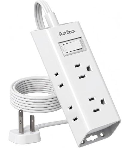 5FT Extension Cord with Multiple Outlets, Flat Plug Power Bar Surge Protector with 5 Ft Long Cord, 6 Outlet 4 USB Ports (2 USB C), Multi Outlet Wall Plug for College, Dorm Room Essentials (White)