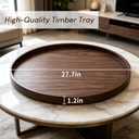 27.7 Inches Extra Large Round Solid Wood Serving Tray Black Walnut Wooden Ottoman Tray for Snack Food Meals Serving Plate,Classic Wood Decorative Storage Coffee Trays for Living Room or Parties