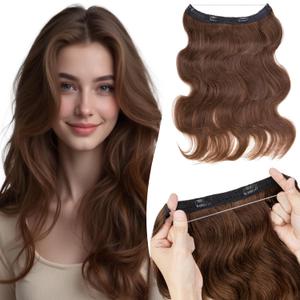 Halo Hair Extensions Wavy Curly, 100% Real Human Hair,No Tangle & Smooth,Invisible Wire Extensions for Women,55g, 12 Inch,#Wavy Medium Brown