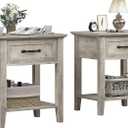 IDEALHOUSE Grey Nightstands Set of 2, End Table with Drawer, Side Table for Spaces, 2 Tiers Storage Shelves with Dresser, Bedside Table for Living Room, Bedroom, Dorm (2pcs-Grey)