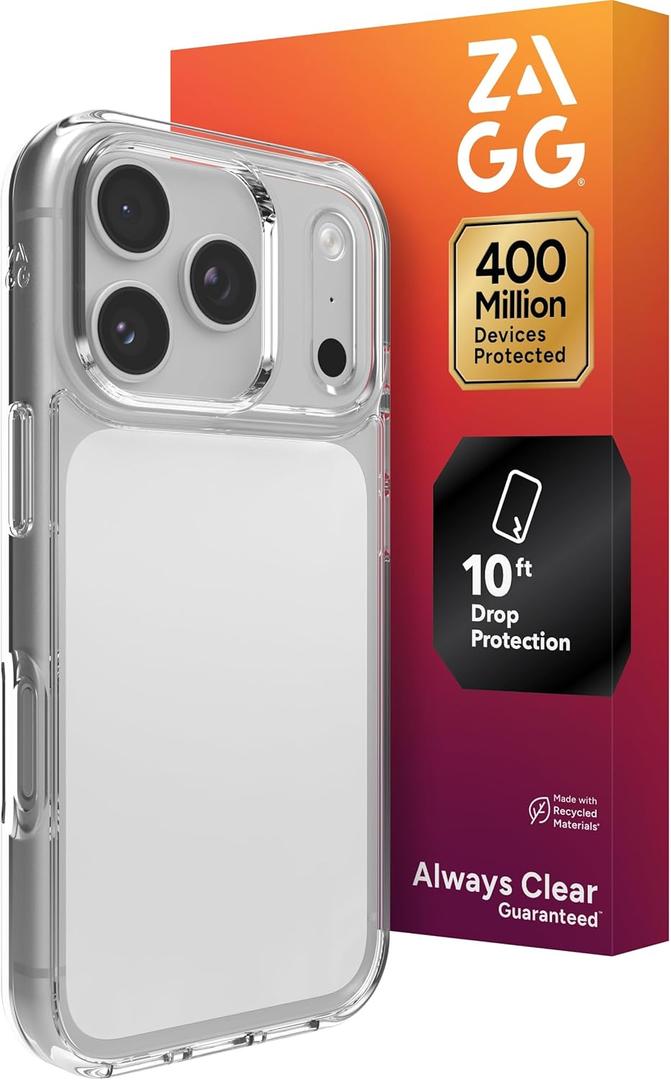 ZAGG Crystal Palace Lite Case for iPhone 17 Pro - Clear, Drop Protection (10ft/3m), Ultra-Slim & Lightweight, Sleek & Minimalistic Phone Case with Transparent Design, Anti-Yellowing Technology