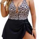 Jolefille Plus Size Swimdress for Women Modest One Piece Swimsuit Tummy Control Swim Dress Skirt Slimming Curvy Bathing Suit  4X-Large Plus