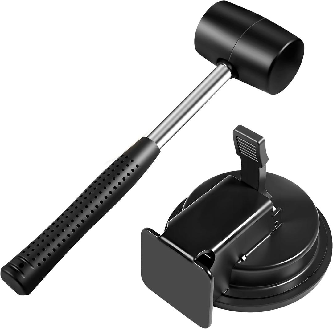 Floor Gap Fixer Tool with Rubber Mallet, Iron Body & Strong Suction Cup, Includes 5 Sticky Pads for Laminate, Vinyl, Wood & Tile Flooring Installation and Repair (Black)