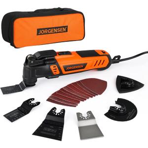 JORGENSEN Oscillating Tool 5Oscillation Angle, 4 Amp Oscillating Multi Tools Saw, 7 Variable Speed with 16-piece Electric Multitool Blades & Carrying Bag - 70800