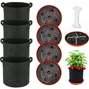 4 Pack Grow Bags 5 Gallon for Growing Strawberry Tomato Self Watering Planter Fabric Plant Grow Bag Come with Plastic Plant Saucer 300G Thickened Garden Pots to Grow Vegetables, Fruit, Flower