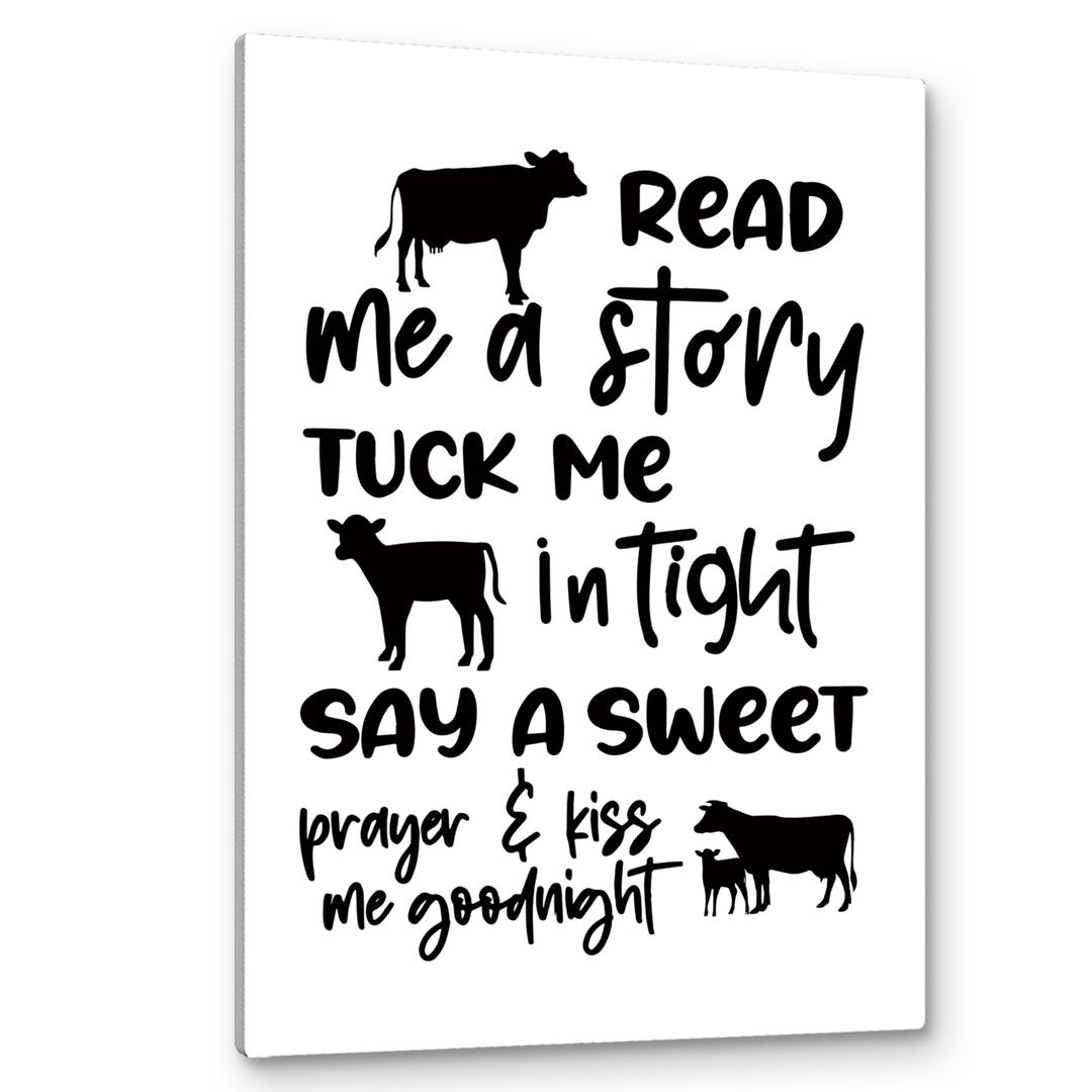 PHAMTE Cow Nursery Decor, Cow Wall Decor- Read Me a Story Tuck Me In Tight, Farm Nursery Decor, Farm Animal Cow Poster Print Framed Canvas Painting For Kids Bedroom Nursery Home Decor(16x24 Inch)