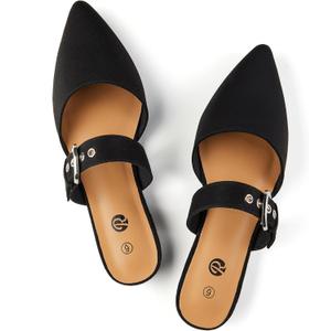 Rekayla Mules for Women Adjustable Strap Pointed Toe Backless Loafer Shoes (10, Black)