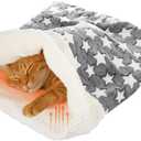 Clysee Self Heating Cat Sleeping Bag Indoor Self Warming Cat Bed Cave Heated Pad Cozy Soft Winter Washable Wrap Pet Snuggle Sack Pouch for Puppy Dog Kitten, 24 x 21 Inch(Classic,Gray)