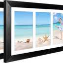 7x17 Collage frame with 4 Openings 4X6 Pictures, Multiple Picture Frame with Mat, Wall or Tabletop Decor, Black Wood Grain,2 Pack