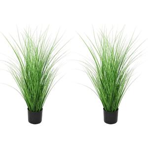 SN Decor Artificial PVC Grass Plants with Black Plastic Planter, 47” Tall – Set of 2 Potted Plant for Home Office Garden Patio Pathway Front Porch Farmhouse Décor