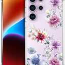 Compatible with Samsung Galaxy S23 Ultra Cases with Design, Cute Transparent Designer Phone Case for Women Girls Girly with Heavy Duty Protective Bumper (Clear Wonderful Large Flowers)