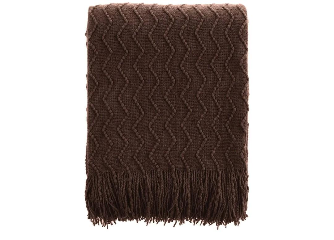 BATTILO HOME Dark Brown Throw Blanket for Couch, Boho Throw Blanket for Home Decor, Decorative Chocolate Knit Throw Blankets for Chair Sofa, Bed, 50"x60"