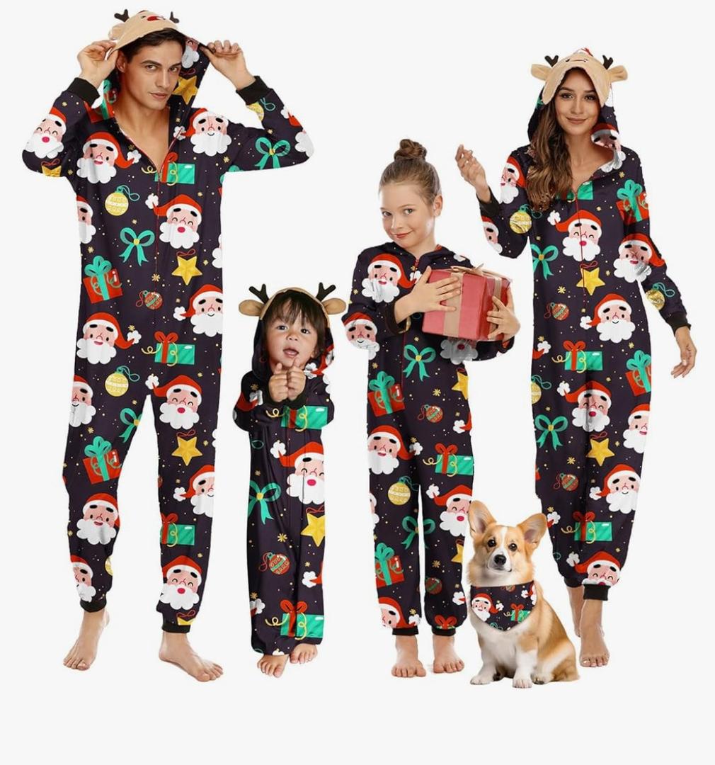 Christmas Pajamas for Family Matching Cute Long Sleeve Couples Soft Sleepwear One Piece Funny Christmas Pjs Sets, Mom, L