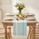 Artoid Mode Sky Blue Farmhouse Woven Table Runner, Seasonal Holiday Rustic Kitchen Dining Table Decoration for Home Party Decor 12x72 Inch