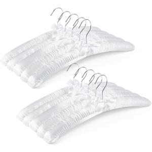 Amber Home 10 Pack 17 Inch Large White Satin Padded Hangers for Women Clothing, Anti Slip Cushioned Hangers for Sweaters, Wedding, Delicate Cashmere