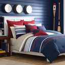 Nautica - Twin Duvet Cover Set, Cotton Reversible Bedding with Button Closure, Casual Home Decor (Bradford Navy/Khaki, Twin)