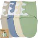 Organic Cotton Baby Swaddle 4-Pack, Swaddles for Newborn 0-3 Month - Swaddle Blanket Infant Wrap Sleep Sack for Boys & Girls, Baby Swaddle for Newborn, Registry & Shower Gift Essential  Dusty Blue-grey, S/M (0-3 Months)