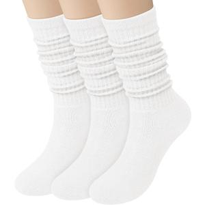 Chalier 3 Pairs Wool Socks for Women Winter Slouchy Boot Socks Thick Warm Long Hiking Scrunch Crew Sock (Ivory White)