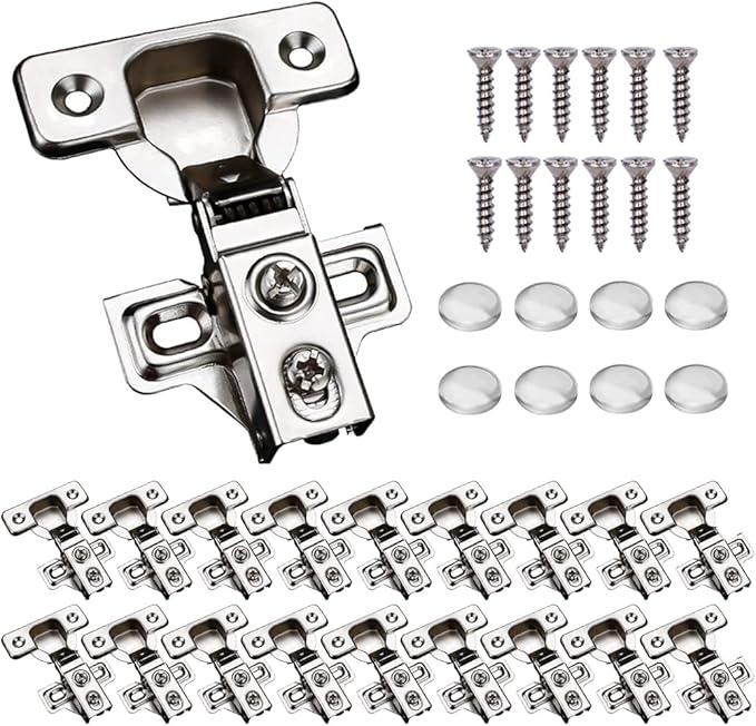 20 Pack Soft Close Cabinet Door Hinges for 1/2" Partial Overlay Cupboard, 100 Degree Opening Angel, Stainless Concealed Kitchen Cabinet Hinges with Mounting Screws and Manual