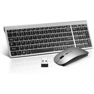 Wireless Keyboard and Mouse Combo, Compact Quiet Wireless Keyboard and Mouse Set 2.4G Ultra-Thin Sleek Design for Windows, Computer, Desktop, PC, Notebook, Laptop-Grey