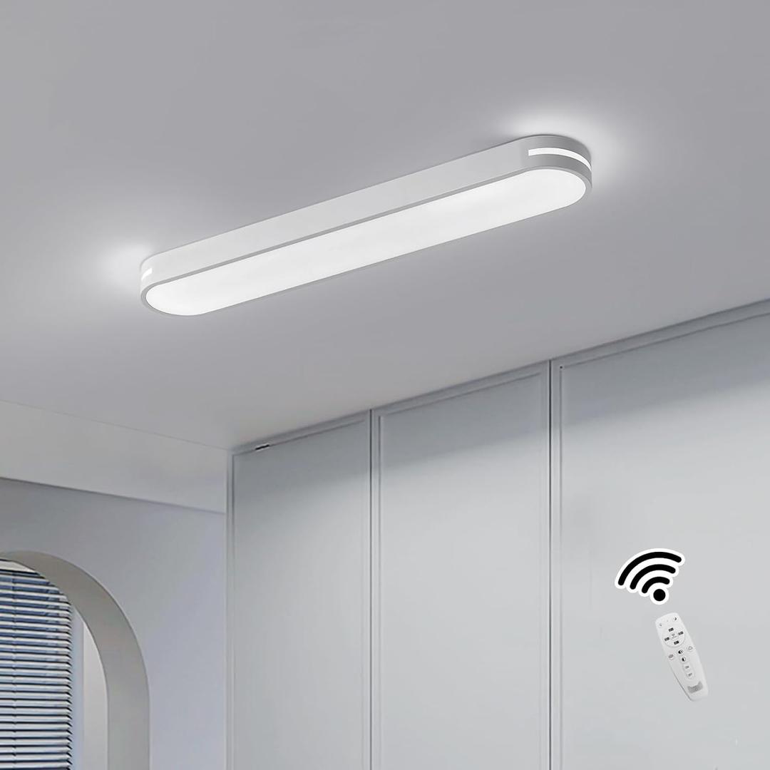 Becailyer Modern LED Linear Ceiling Lights, Dimmable LED Ceiling Lamp with Remote Control, 31.4" Metal Flush Mount Ceiling Lighting Fixtures for Living Room Kitchen Dining Room Hallway, White