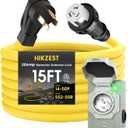 50 Amp Generator Cord and Power Inlet Box, Heavy Duty 15FT Generator Extension Cord, NEMA 14-50P to SS2-50R 125/250V Twist Locking with Pre-Drilled Inlet Box for Outdoor Emergency Kit