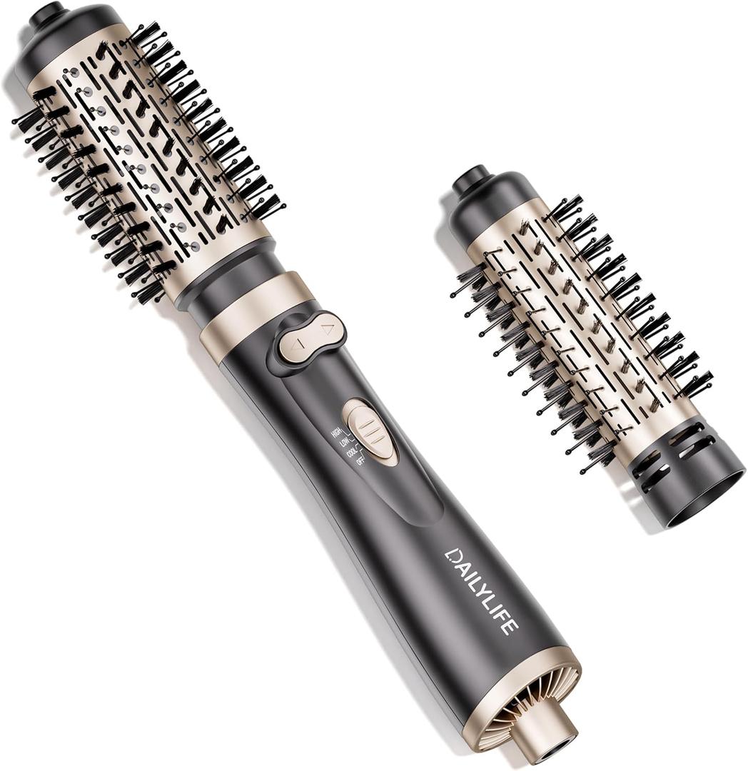 DAILYLIFE Rotating Hair Dryer Brush, 2 Brushes (1.5" & 2") Included, Blow Dryer Brush with Ionic Function, ALCI Safety Plug and Ceramic Coating (Gold)