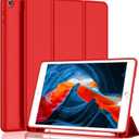 iMieet iPad 9th Generation Case 2021/iPad 8th Generation Case 2020 10.2 Inch with Pencil Holder, iPad 7th Gen 2019 Case with Soft Baby Skin Silicone Back, Auto Wake/Sleep Cover (Red)