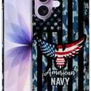 GlamCase for iPhone 17, iPhone 17 Case - American Navy Bald Eagle Flag Design Printed Cute Slim & Sleek Hard Plastic Snap on Protective Designer Back Phone Case/Cover for iPhone 17