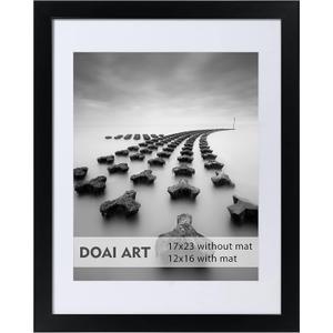 DOAI ART 12x16 Frame Black with Mat or 17x23 Picture Frame without Mat - Poster frame with Polished Plexiglass for Wall Vertically or Horizontally Display - Wall Mounting Hardware Included