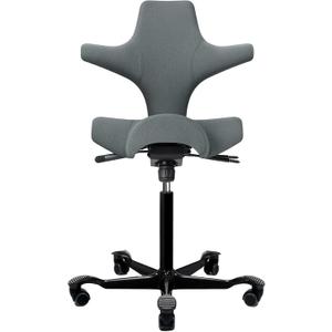 HAG Capisco Sit to Stand Chair-Black Frame-Upholstered Dark Gray, 29 inches x 29 inches x 37.5 inches