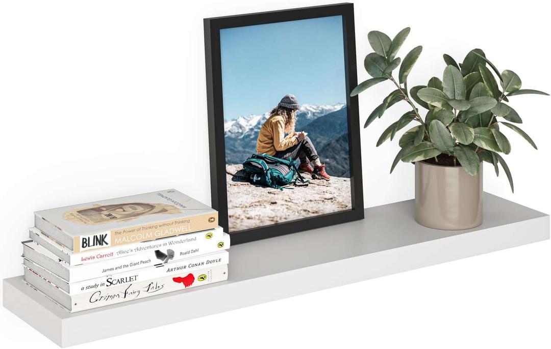 Ballucci Floating Shelf, 36" Wood Wall Shelf with Invisible Brackets for Bathroom, Living Room, Bedroom, Kitchen, Nursery, 8" Deep, White (36" - 1 Piece, White)