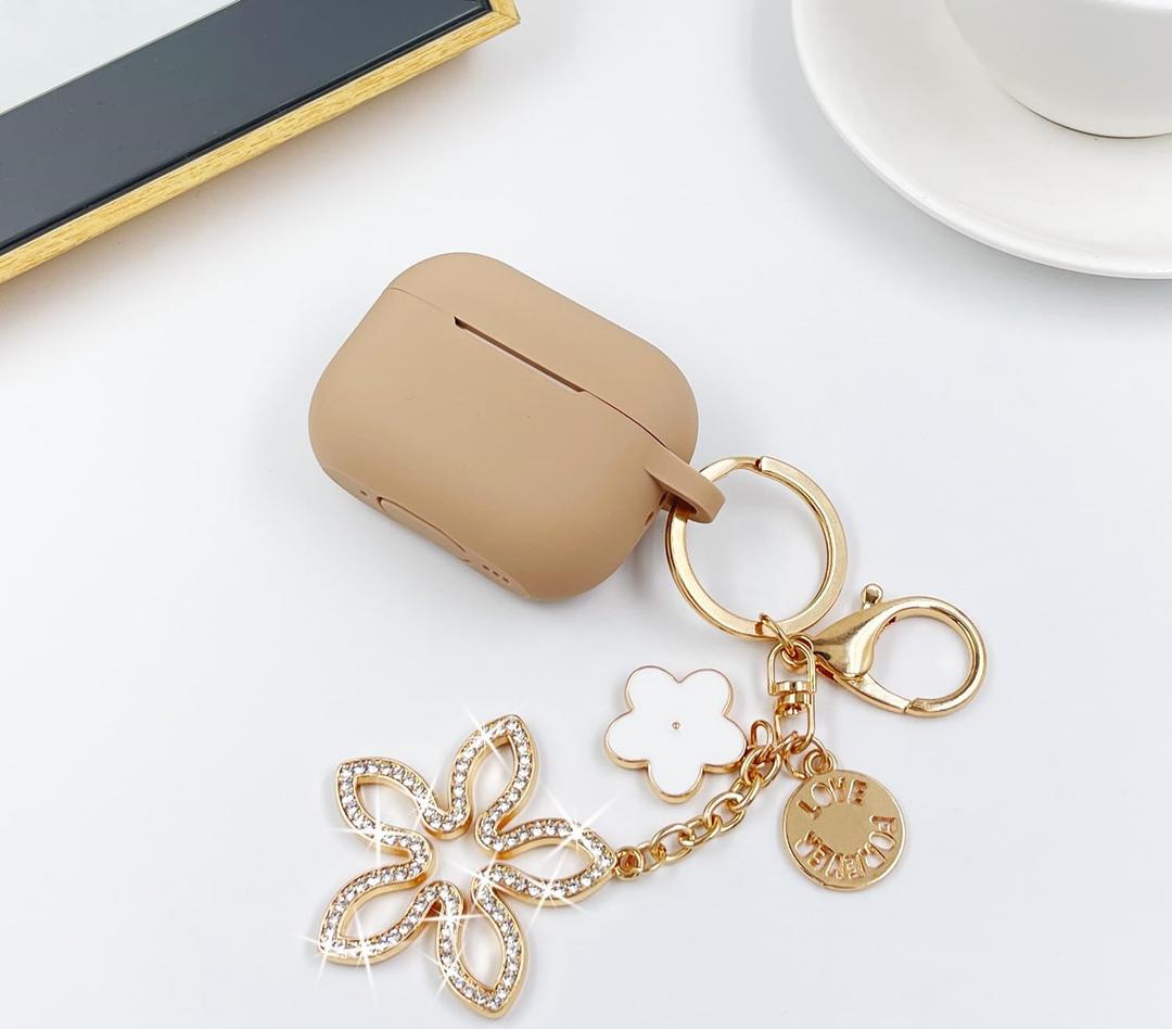 OLEBAND Case Fit for Airpod 1st/2nd Generation with Cute Bling Keychain,iPods Silione Cover Compatible for Apple Air pod/iPod 2 and 1 Gen Case,LED Visible,for Women and Girls,Milk 