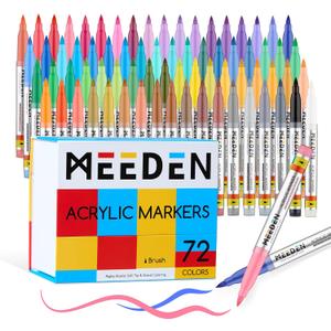 MEEDEN Acrylic Paint Marker Brush Tip: 72 Colors Large Capacity Acrylic Markers with Automatic Ink Control for DIY Art Crafts - Waterproof Paint Pens for Rock, Wood, Glass, Fabric, Ceramic, Metal