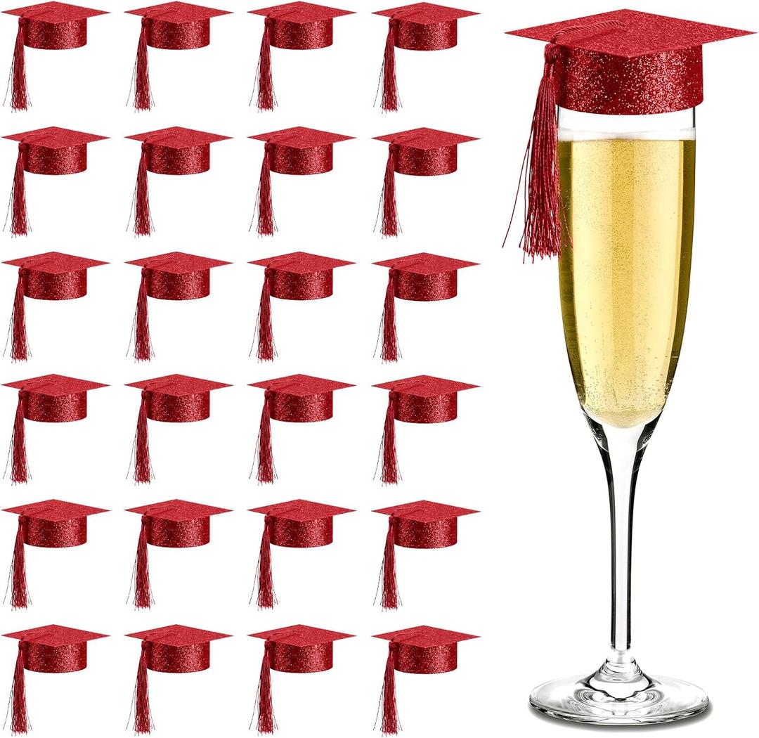 MotiMind 60 Pcs 2026 Mini Graduation Cap with Tassels Small Grad Hat Drink Topper Decoration for Champagne Flutes Wine Glasses or Cupcake for Grad Prom Party Push Pops Supplies(Burgundy Red)